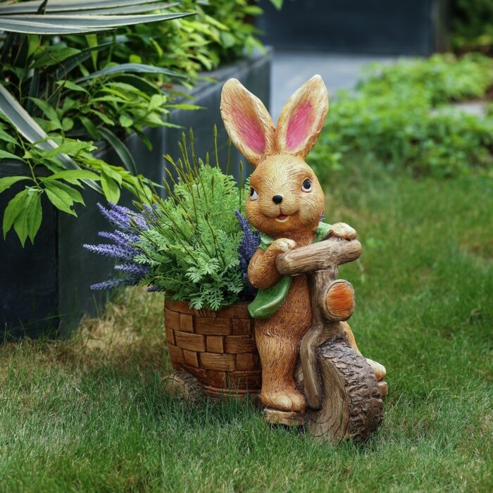Brown Bunny on a Bicycle MgO Planter - Image 2
