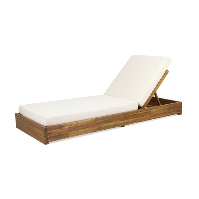 Ian Outdoor Acacia Wood Chaise Lounge with Cushion by Christopher Knight Home - N/A