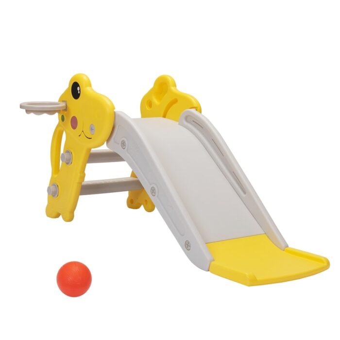 Kids Slide, Freestanding Toddler Climber with Basketball Hoop for Indoor and Outdoor Play