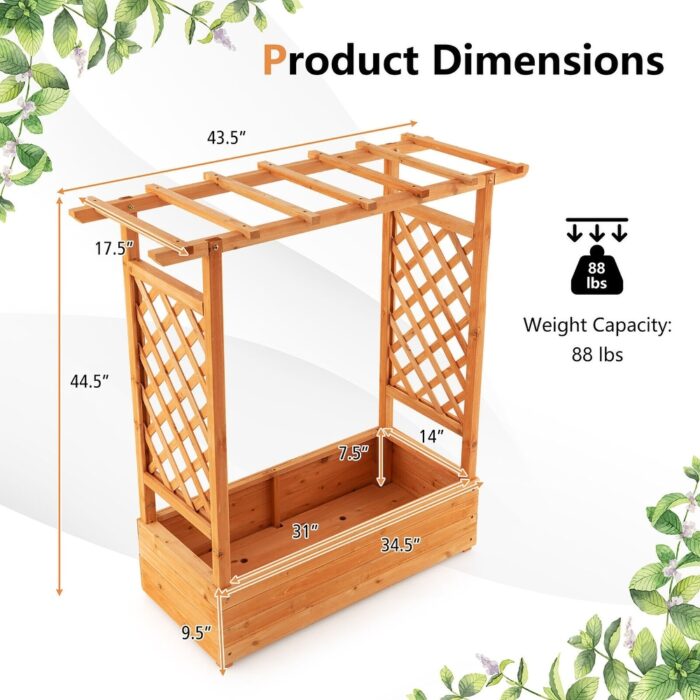 Gymax Raised Garden Bed Planter Box w/ Side & Top Trellis for Vine - Image 2
