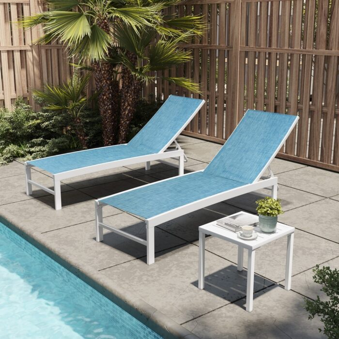 VredHom Outdoor Aluminum Adjustable Chaise Lounge Chairs and Side Table Set - 60.4 in L * 24.6 in W * 16.1/40.8 in H