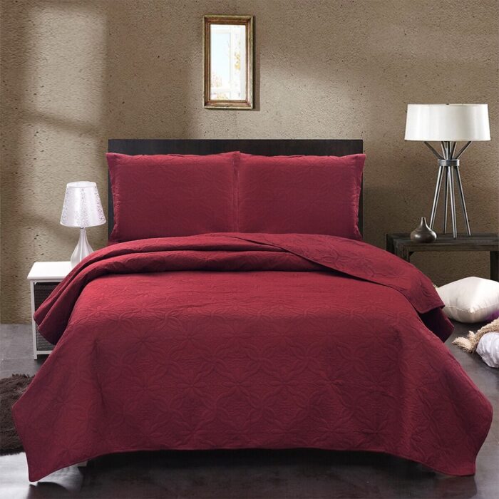 Embossed Reversible Bedspread Coverlet Quilt Set King Burgundy