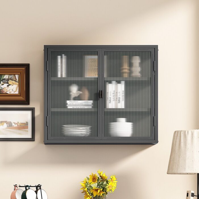Glass Display Cabinet Kitchen Sideboard Wall 3-tier Storage Cabinet - Image 2