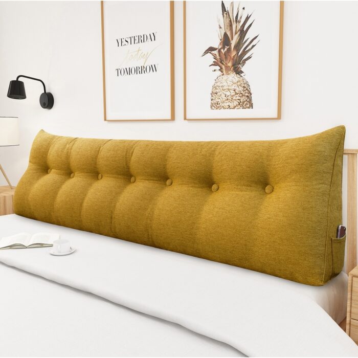 WOWMAX Bed Rest Wedge Bolster Pillow Yellow Linen Blend Decorative