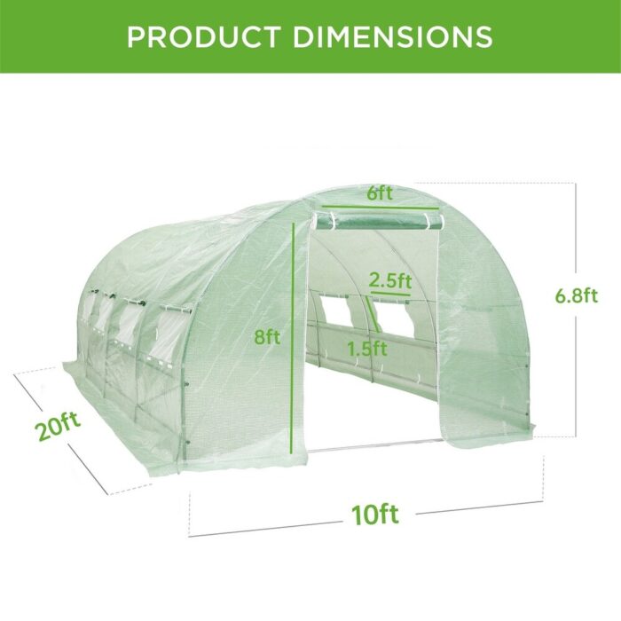 Heavy Duty Greenhouse with Dual Zippered Screen Doors & Screen Windows - 10*20*7ft - Image 2