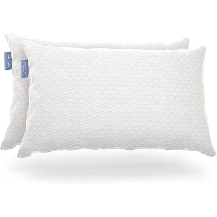 Queen Shredded Memory Foam Pillows with Luxury Bamboo Breathable Cover - White