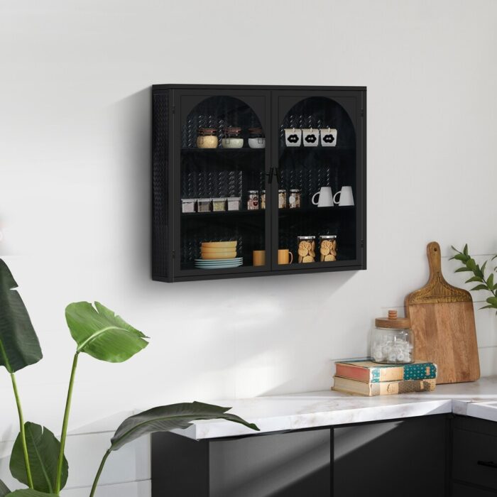 Kitchen Sideboard Display Cabinet Over The Toilet Wall Cabinet, Black - Image 2