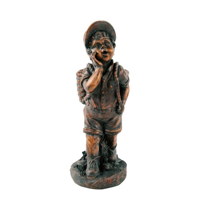XBrand 24" H Faux Bronze Magnesium Oxide Walking Boy/Girl Garden Statue w/Small Flower Plant Pot