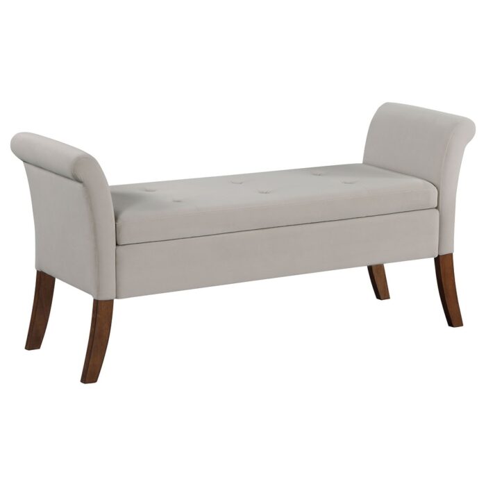 Farrah Upholstered Rolled Arms Storage Bench Beige/Brown And Silver/Black - 51.50'' x 17.25'' x 25.25''