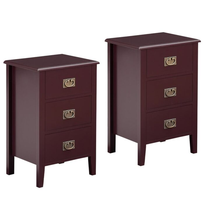 VECELO Three Drawers Nightstands Set of 2, Side End Table with 3 Drawers for Bedroom, Living Room Sofa Bedside