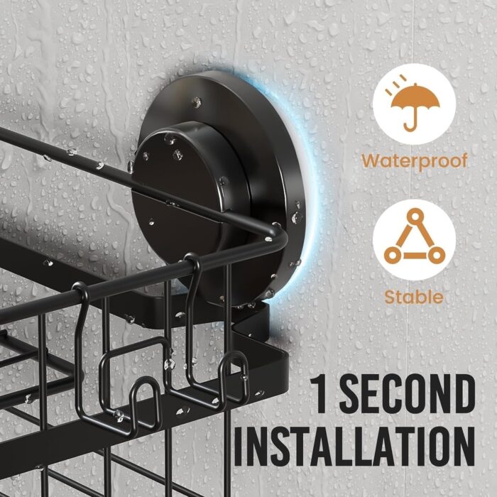 Shower Caddy Corner Suction Cup with Hooks, 2 Pack No Drill Rotating Shower Shelves - Image 2