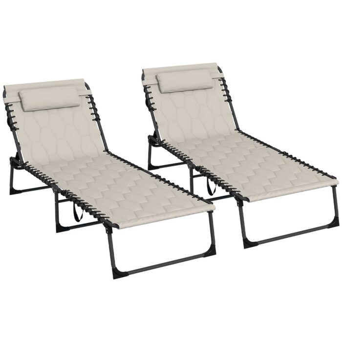 Outsunny Folding Chaise Lounge Set with 5-level Reclining Back, Outdoor Lounge Chairs with Build-in Padded Seat - Image 2