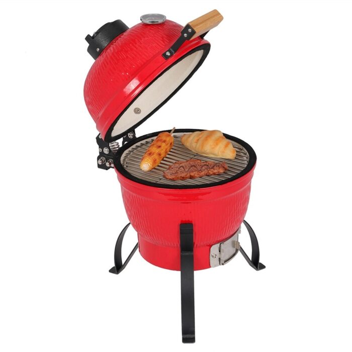 13" Round Ceramic Charcoal Grill Red - Image 2