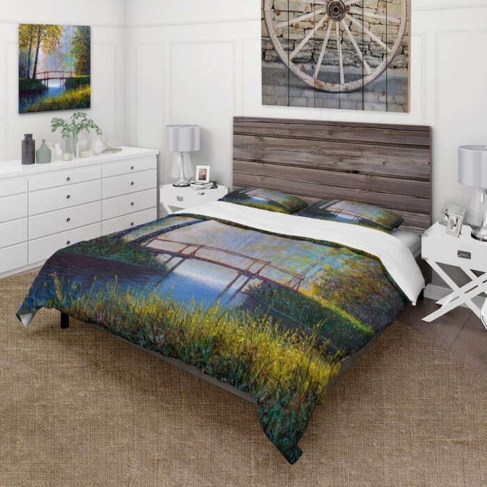 Designart 'Morning Sunlight and The Awakening Spring Forest' Lake House Duvet Cover Set