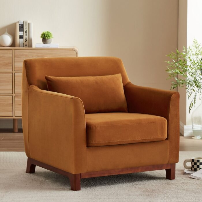 VANOMi 31.5'' Upholstered Mid-century Modern Armchair, Velvet Boucle Barrel Chair - Image 2