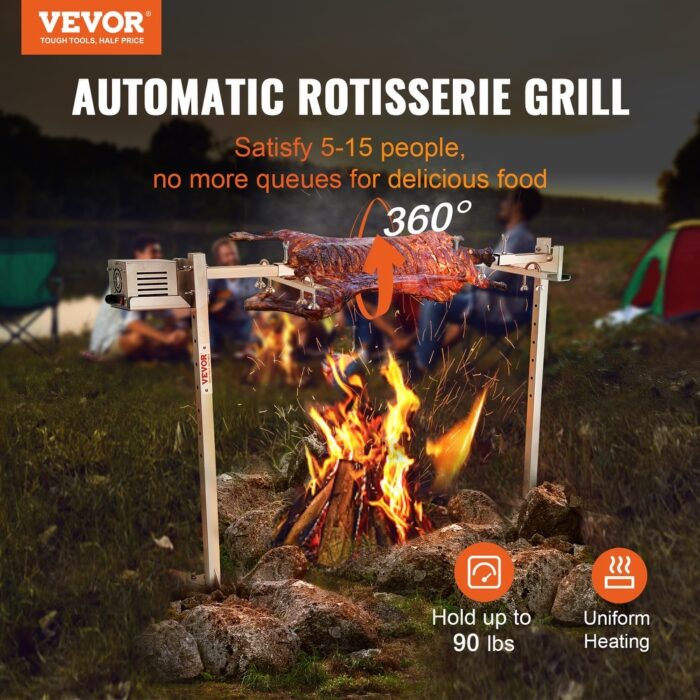 VEVOR 46in Electric BBQ Rotisserie Grill Kit 90 & 132 lbs 42W & 52W Motor Adjustable Roaster Stand Steel Spit - Image 2