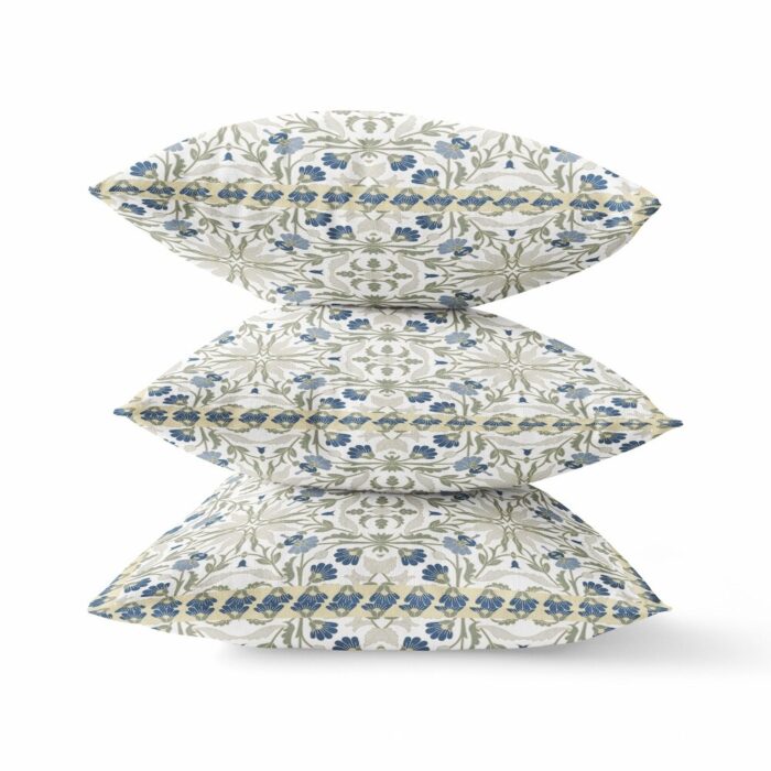 16" White Green Paisley Indoor Outdoor Throw Pillow - Image 2