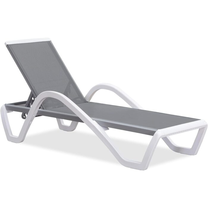 PURPLE LEAF Patio Chaise Lounge Chair Outdoor Plastic Textilene Lounger with 6 Adjustable Position for Outside Lawn Poolside
