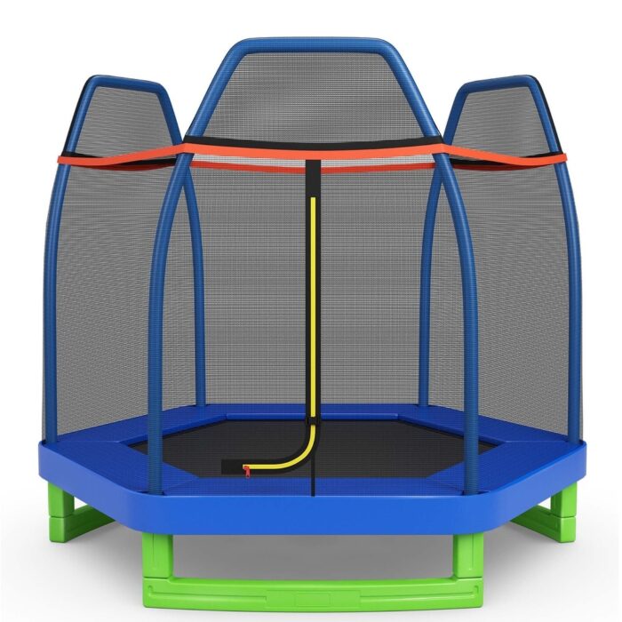 Costway 7 FT Kids Trampoline with Safety Enclosure Net Spring Pad - Image 2