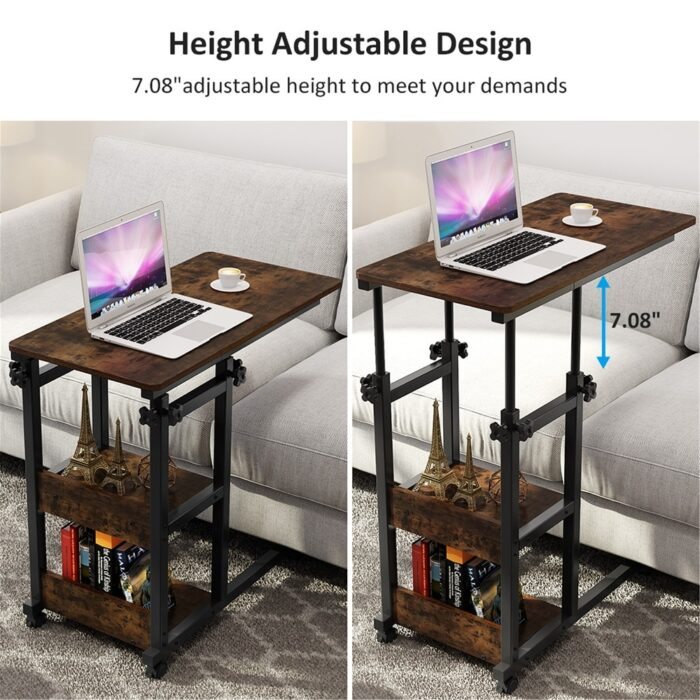 Mobile Snack Side Table, Height Adjustable C Shaped Bedside Table - Image 2