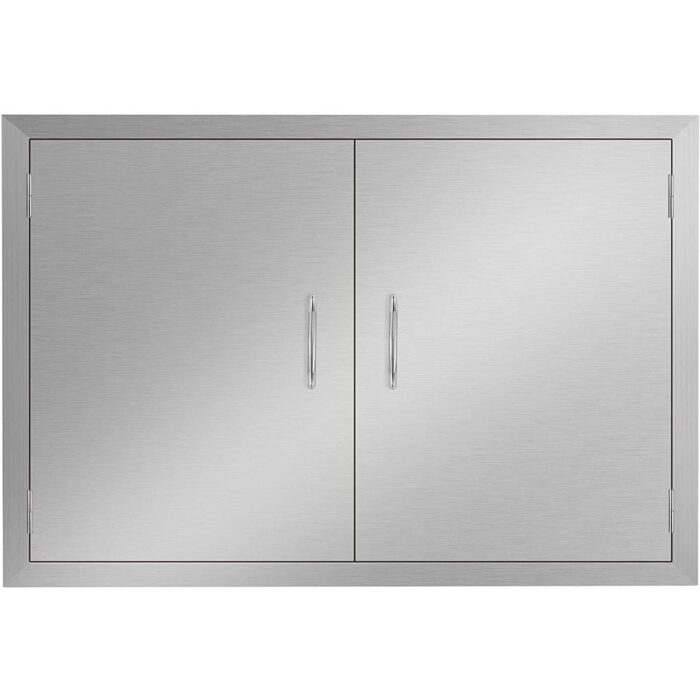 28 in. W x 19 in. H Double Outdoor Kitchen Access Door for BBQ Island Stainless Steel Storage Grill Door