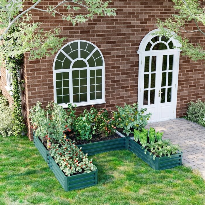 Outsunny 8 x 8' Raised Garden Bed Set, 5 Large Steel Flower Planters for Outdoor Plants, Easy Assembly