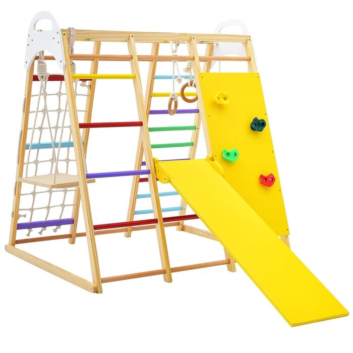 Costway 8-in-1 Jungle Gym Playset, Wooden Climber Play Set with Monkey