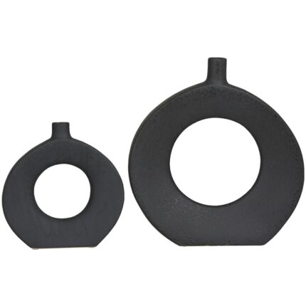 CosmoLiving by Cosmopolitan Ceramic Round Donut Shaped Vase (Set of 2) - Black or White - Image 2
