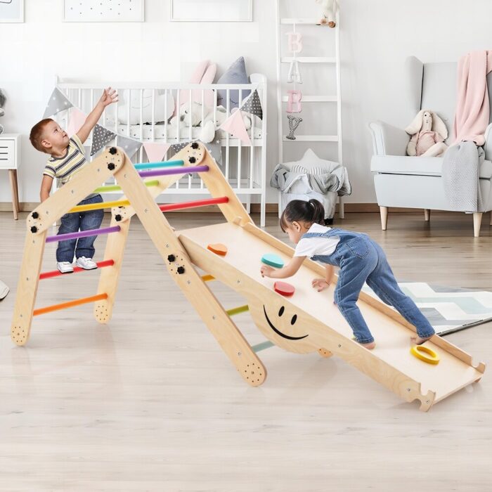 Climbing Triangle Ladder Toy Indoor Jungle Gym with Reversible Ramp-Multicolor - Multicolor - 24" x 23" x 24" - Image 2