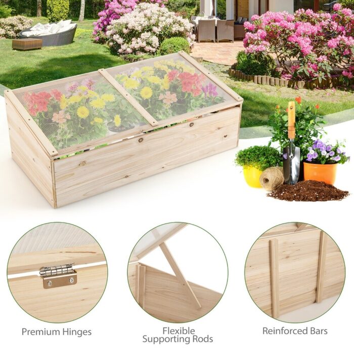Wood Garden Greenhouse Bottomless Planter Raised Bed with Flip Top Lid - Image 2