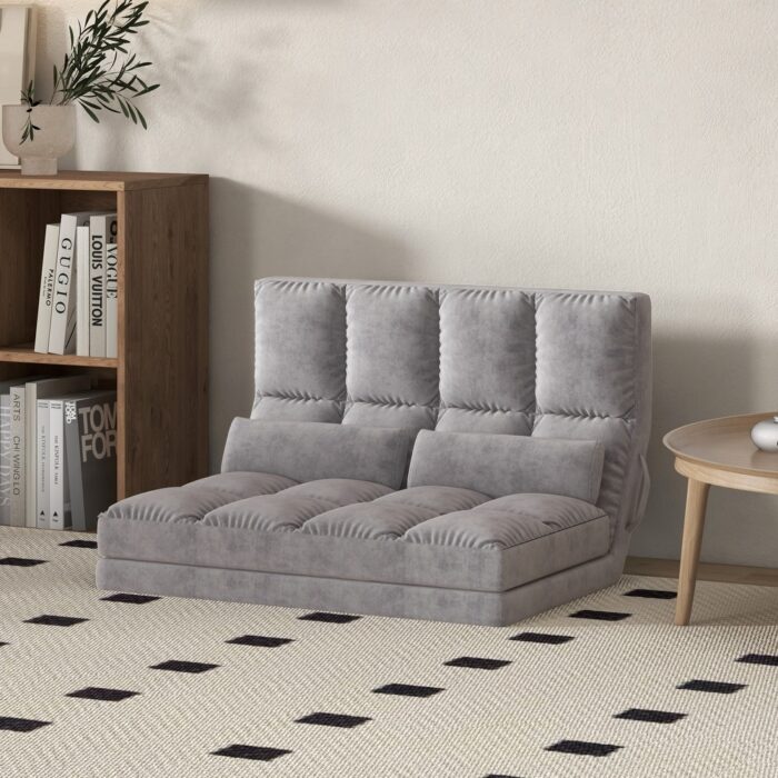 HOMCOM Convertible Floor Sofa Chair, Folding Upholstered Couch Bed, Adjustable Guest Chaise Lounge