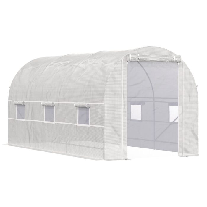 Outsunny 15' x 7' x 7' Walk-In Tunnel Greenhouse, Large Garden Hot House Kit with 6 Roll-up Windows & Roll Up Door - White - Image 2