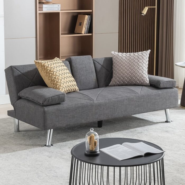 VECELO Convertible Folding Sofa, Bed Sleeper Sofa for Living Room, Grey