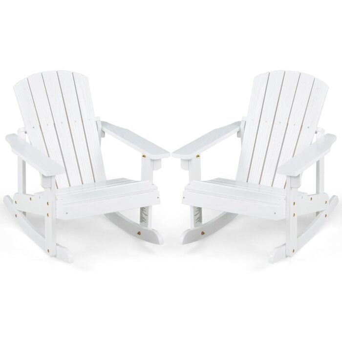 Gymax 2PCS Kid Adirondack Rocking Chair Outdoor Solid Wood Slatted