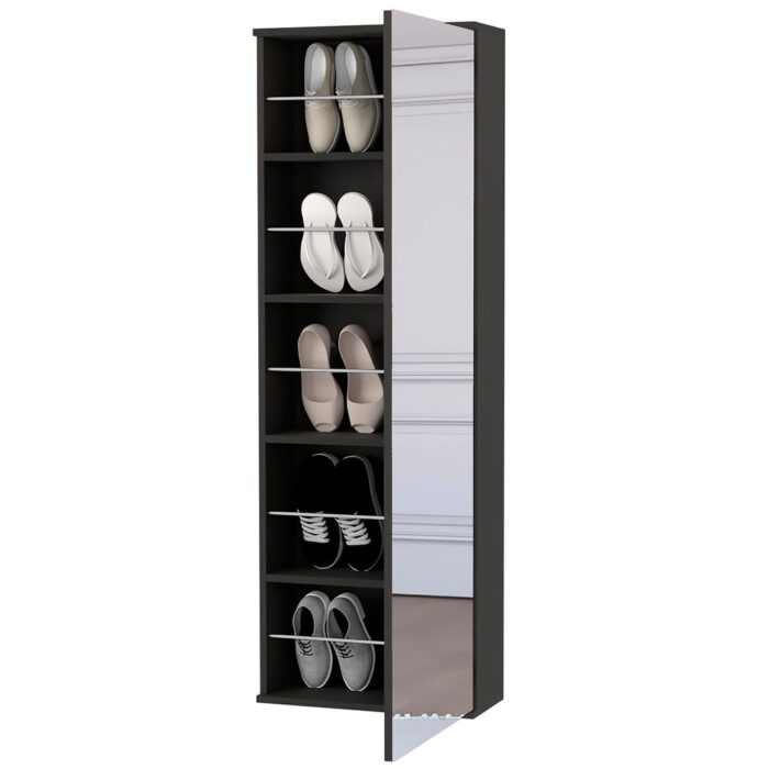 Wall Mounted Shoe Rack With Mirror Chimg, Single Door, Black Wengue Finish - Image 2