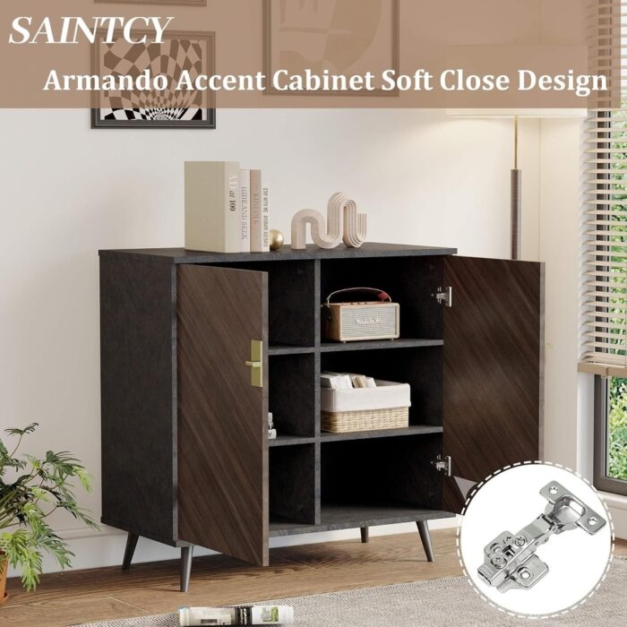 WESOME Mid Century Bar Cabinet with Doors & Adjustable Shelves for Hallway Entryway Bedroom - M - Image 2