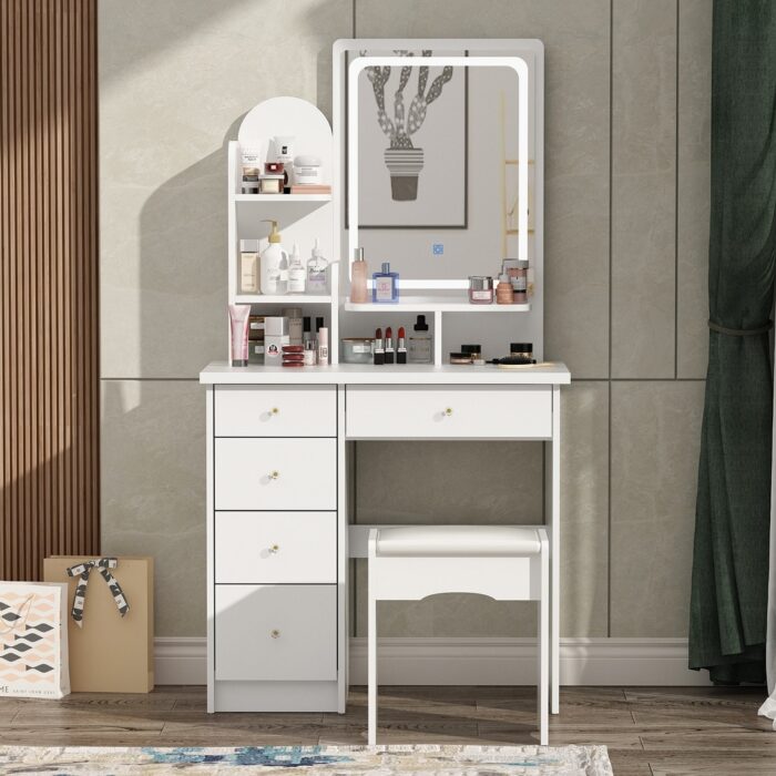 31.5" Wide Makeup Vanity With Stool and Touching Light Mirror - 31.5"W - Image 2