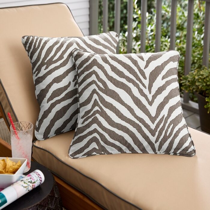 Sunbrella Grey Zebra Indoor/Outdoor Pillows, Set of 2, Corded