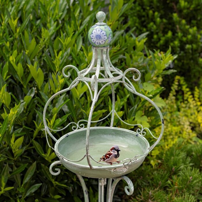 45 Inch Tall Standing Green Iron Birdbath with Ceramic Sailor Ball - 14.57x14.57x44.88 - Image 2
