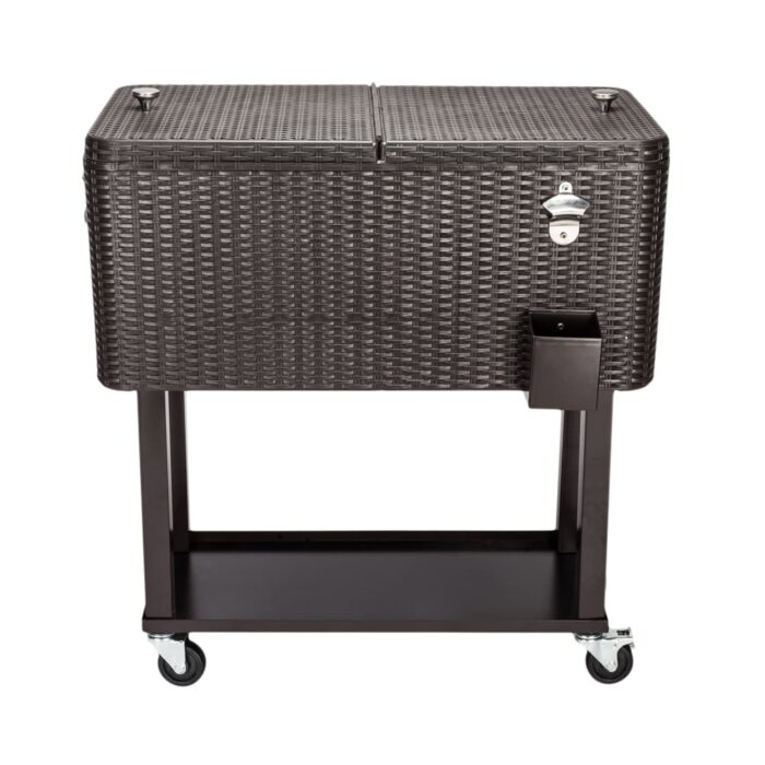 80QT Rattan Square Legs Cooler with Shelf - Image 2
