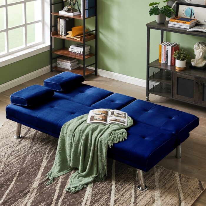 Convertible Blue Futon Loveseat Bed Folding Loveseat Sleeper