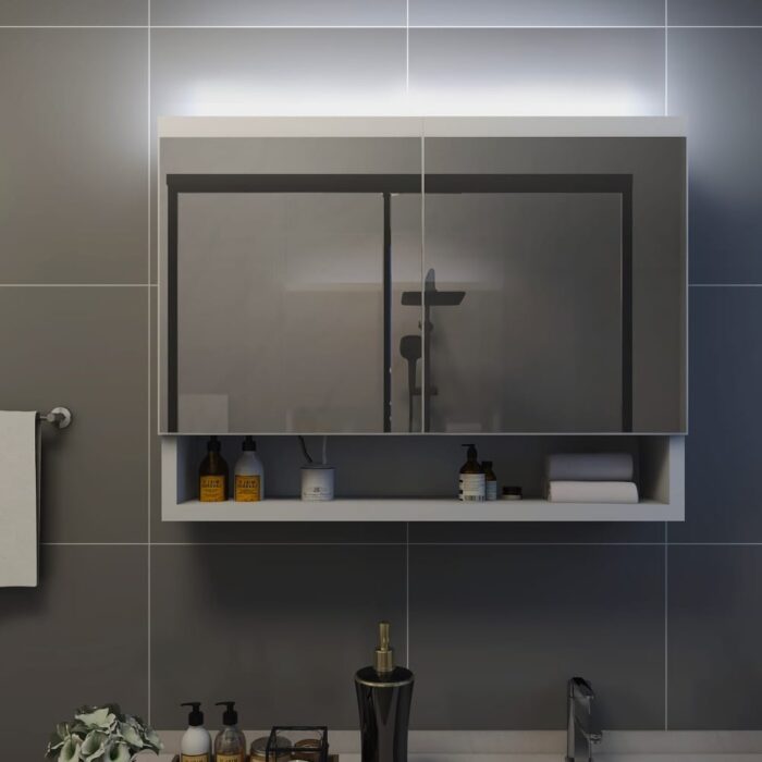 vidaXL LED Bathroom Mirror Cabinet Storage Vanity Wall Cabinet Furniture MDF - 31.5" x 5.9" x 23.6" - Image 2