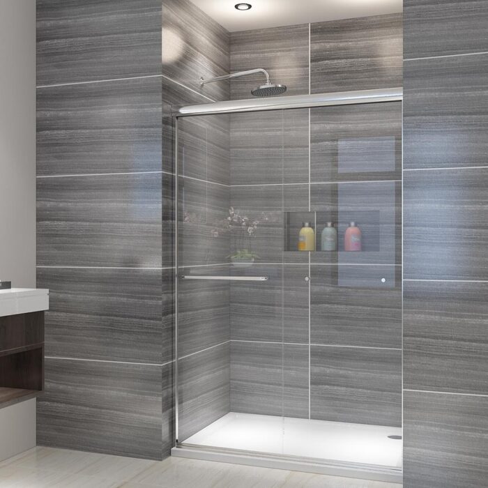 ELEGANT 48'' W x 72'' H Sliding Shower Door Semi-Frameless Chrome Finish