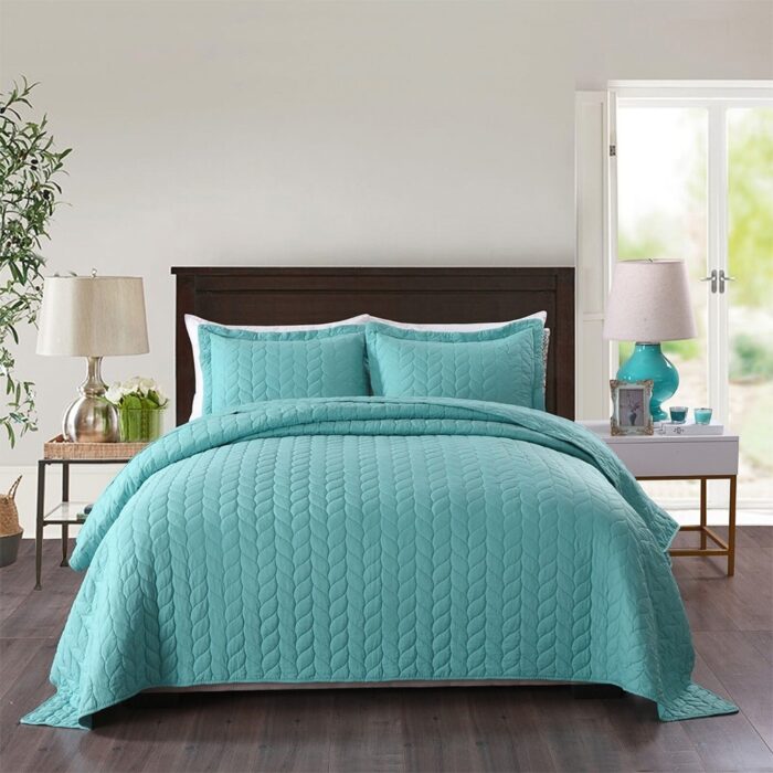 3 Piece Lightweight Bedspread Quilt Set Prewashed King Teal