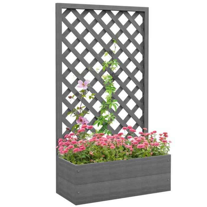 Outsunny Raised Garden Bed with Trellis Lattice, Planter Box with Self Draining Gap, Freestanding Trellis Planter for Plants - Image 2