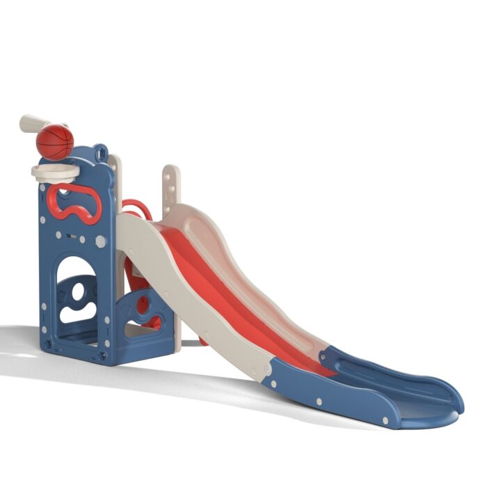 5 In 1 Kids Slide and Climber Playset, Playground with Basketball Hoop, Telescope and Storage Space for Indoor Outdoor - Image 2