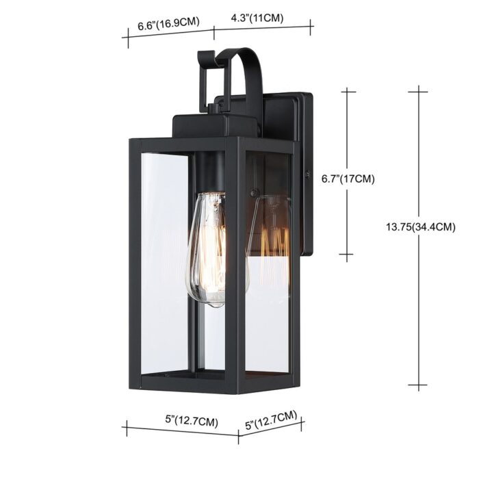 1-Light Matte Black Outdoor Wall Lantern Sconce with Dusk to Dawn - Image 2
