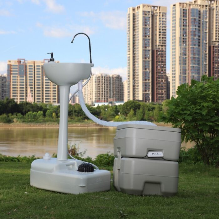 Portable Removable Outdoor Handwash Sink Station with Toilet Set - Image 2
