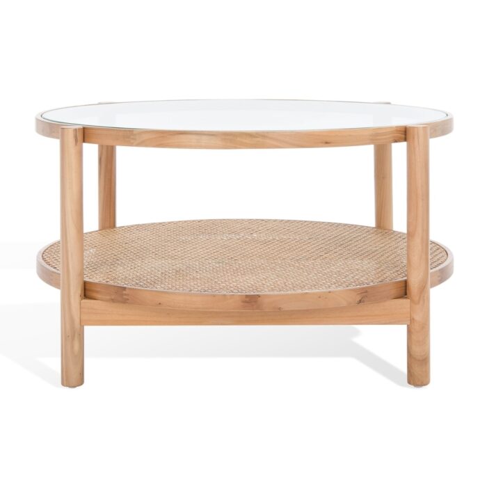 SAFAVIEH Couture Karyna 2-Tier Rattan/Glass Coffee Table - 35 in. W x 35 in. D x 18 in. H - Image 2