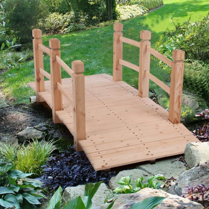 Outdoor Anticorrosive 59-inch Arch Courtyard Wooden Bridge - Image 2